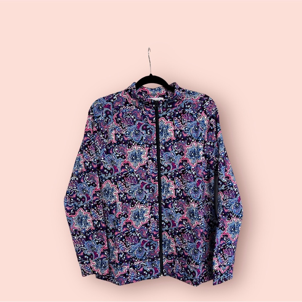 TALBOTS Long Sleeve Jacket Pullover Full Zip/ Indigo Blue Multi